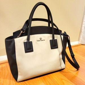 Vince Camuto Black and Cream Leather Shoulder Bag